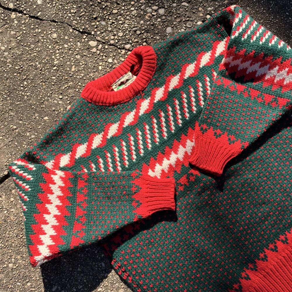 Vintage Highland Craft Scotland Wool Sweater Christmas Fair Isle Mens Large